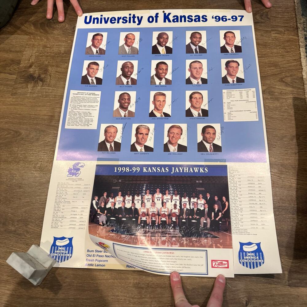 VTG 1996-1997 Kansas Jayhawks KU Basketball Poster schedule Team Pierce Lafrentz